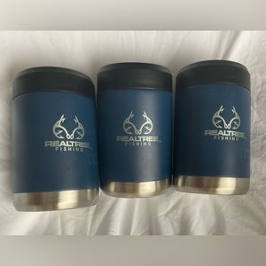 Lot of 3 Stainless Steel Can Holder Koozie Insulated Navy Blue Realtree Fishing
